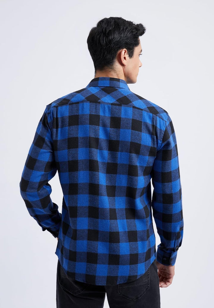 HISDERN Herren Hemd Checked Flanell Shirt, Herren Langarm Oberteil für Männer mit Brusttaschen, Butt