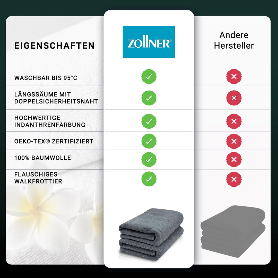 ZOLLNER 2er Set Saunatücher, Handtücher, 70x200 cm, Baumwolle, grau
