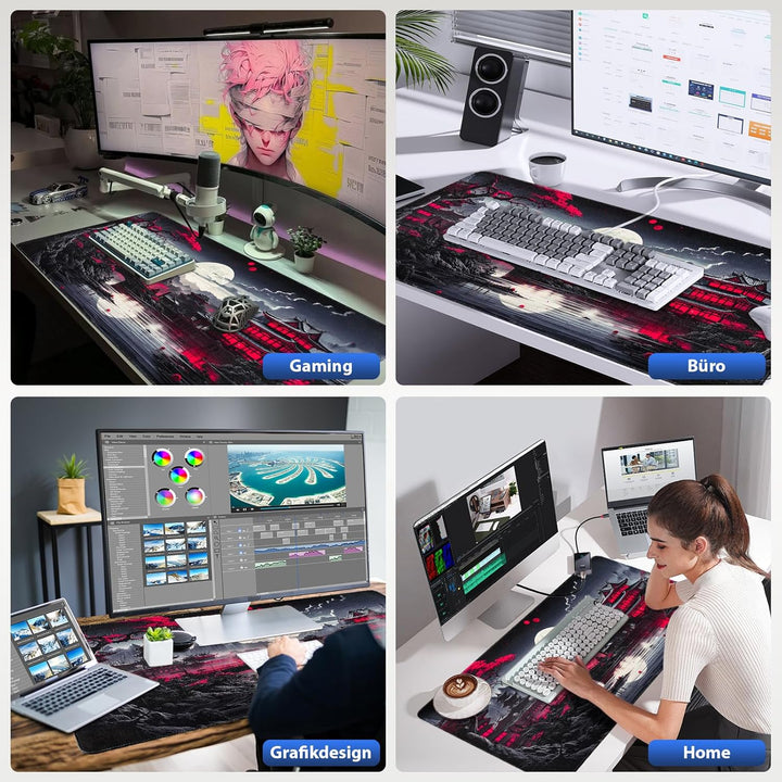 Niviy XXL Gaming Mauspad 1200 x 600mm,Japanische Schwarz Anime Mousepad,Grosse Speed rutschfeste Sch