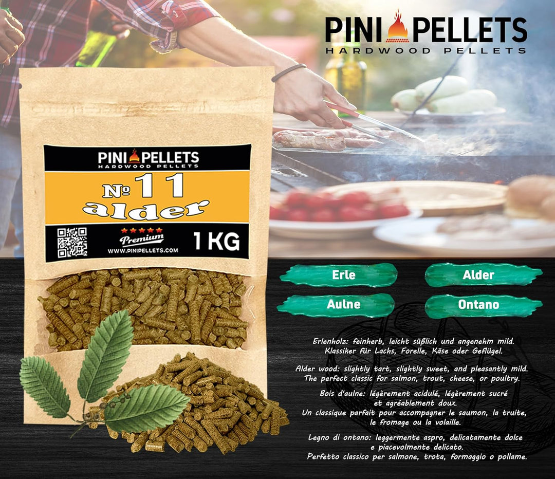 PINI Naturholzpellets Set 4X 1 kg für Smoker Räucherofen Auswahl aus 4 Sorten - Buchenpellets Nr 5,
