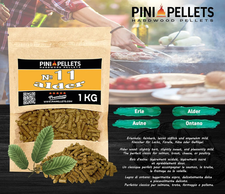 PINI Naturholzpellets Set 4X 1 kg für Smoker Räucherofen Auswahl aus 4 Sorten - Buchenpellets Nr 5,