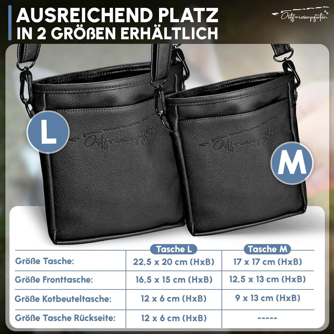 Ostfriesenpfoten® Leckerlibeutel 'Frieda' für Hunde aus hochwertigem Kunstleder - Schwarz Grösse M -