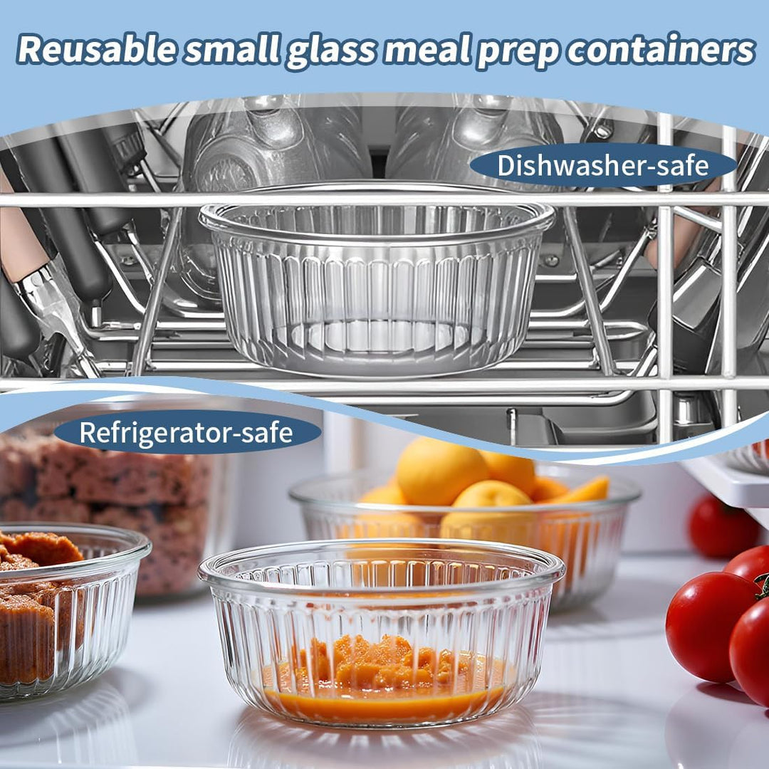 4Pack 370ml Runde Glas Meal Prep Boxen, 12oz Runde Glasbehälter mit Deckel BPA-Fre, Frischhaltedosen
