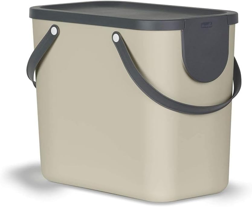 Rotho Albula Mülltrennungssystem 25l für die Küche, Kunststoff (PP) BPA-frei, cappuccino/anthrazit,