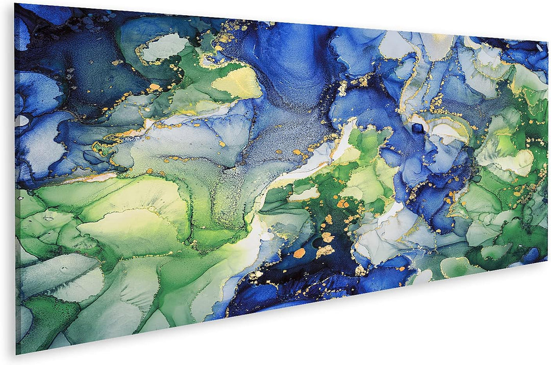 islandburner Bild auf Leinwand Effekt Luxus Abstrakte Fluid Art Hintergrund Mischung aus Grün Blau u