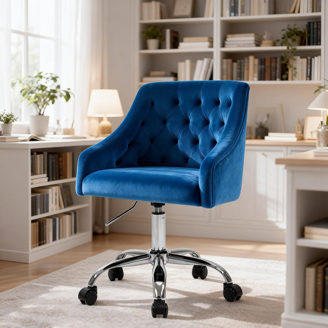 Homeoffice Bürostuhl aus Samt, ergonomischer Schreibtischstuhl höhenverstellbar, Drehstuhl mit Rolle