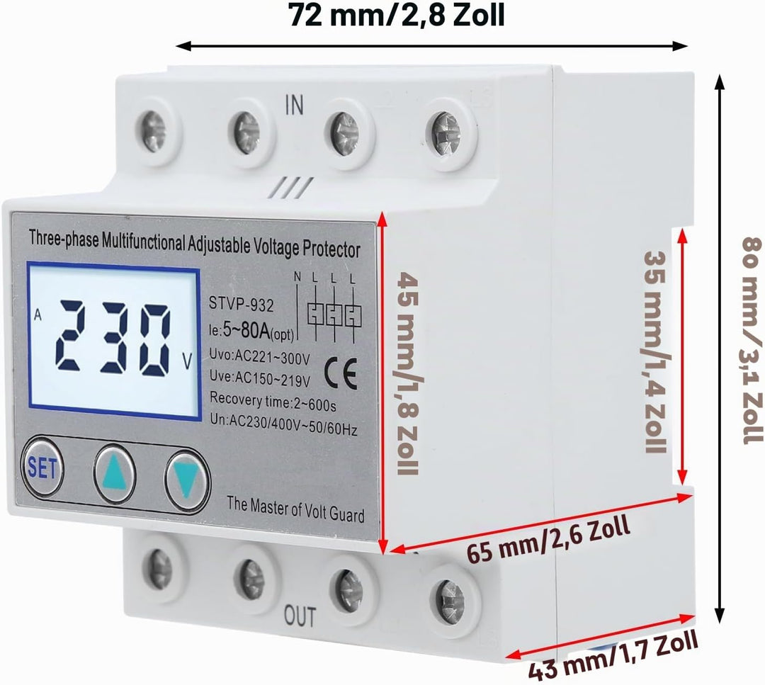 Überspannungsschutz, Einstellbarer Spannungsschutz STVP-932 230V/400V AC 3-Phasen-LCD-Multifunktions