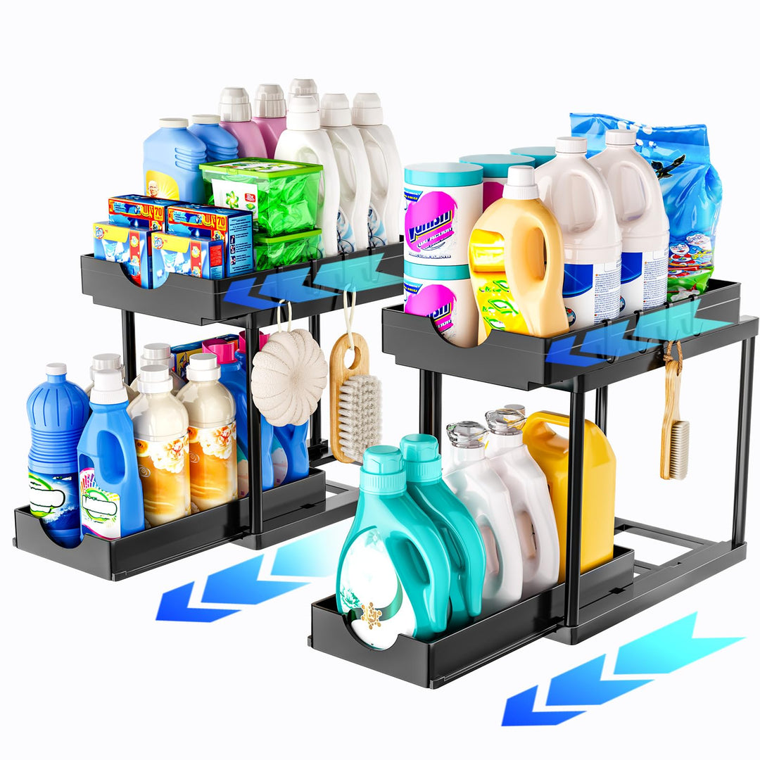 ARSTPEOE Küchen Organizer - Unter Waschbecken Regal - 2 Etagen Schrank Organizer mit 8 Haken, Schubl