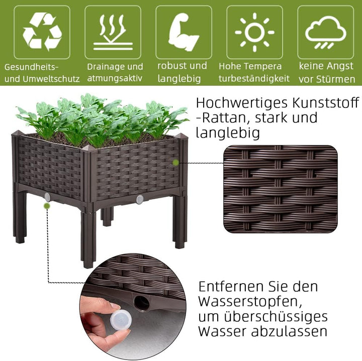 Mingone Blumenkasten Blumentopf Rattan Optik Balkonkasten mit 1 Pflanzgefäss aus Kunststoff mit Wass