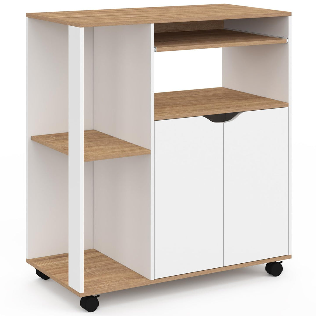 IDMarket - Küchenwagen Cosi, Holz, weiss und Platten in Buche-Optik, Länge 76 cm
