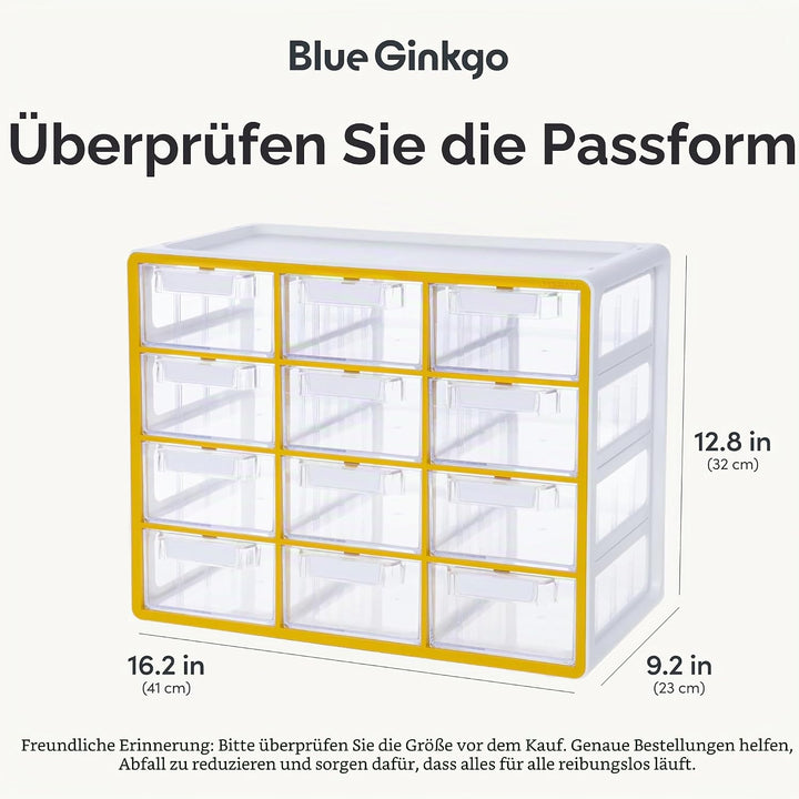 BLUE GINKGO Grosser Aufbewahrungsschrank mit 12 Schubladen – stapelbare Perlen- und Bastelaufbewahru