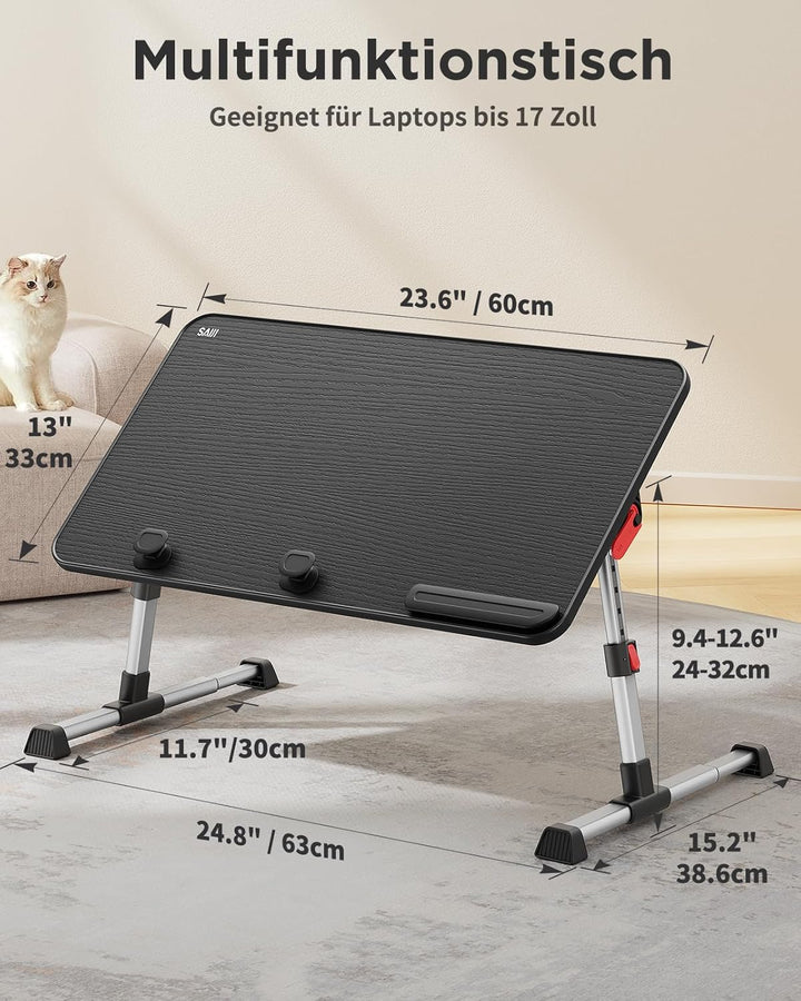 SAIJI Laptoptisch, Betttisch, Laptopständer,- Verstärkte Stabilität, verlängerte Beine - Einstellbar