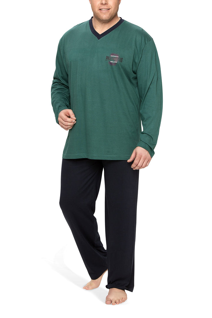 Moonline Schlafanzug Herren lang übergross aus Baumwolle | Pyjama von Grösse XXL bis 6XL, Zweiteiler