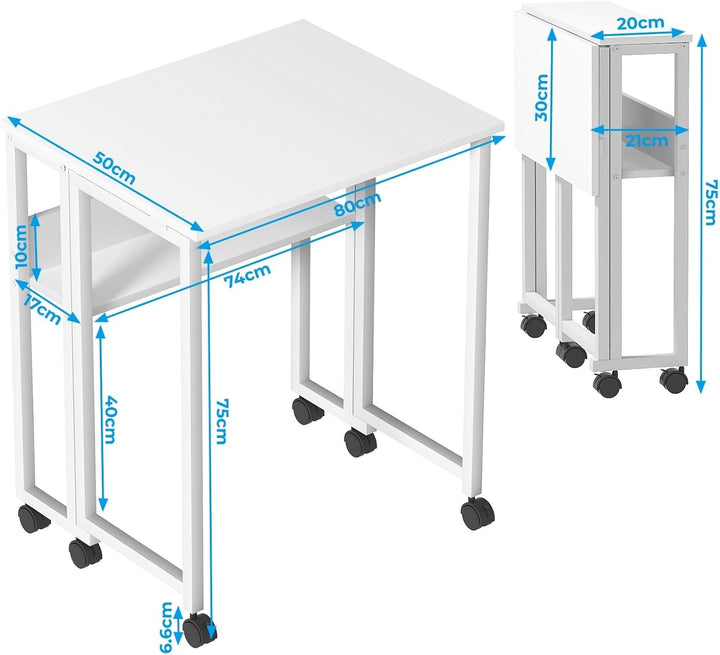 GreenForest Kleiner Schreibtisch Klappbar, 80 cm Klappschreibtisch mit Rollen, Einfache Montage Klap
