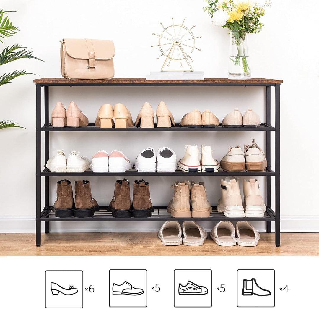 HOOBRO 4 Ebenen Schuhregal, Schuhablage schmal, 100 x 30 x 68 cm, Schuh-Organizer mit sitzfläche, Ei