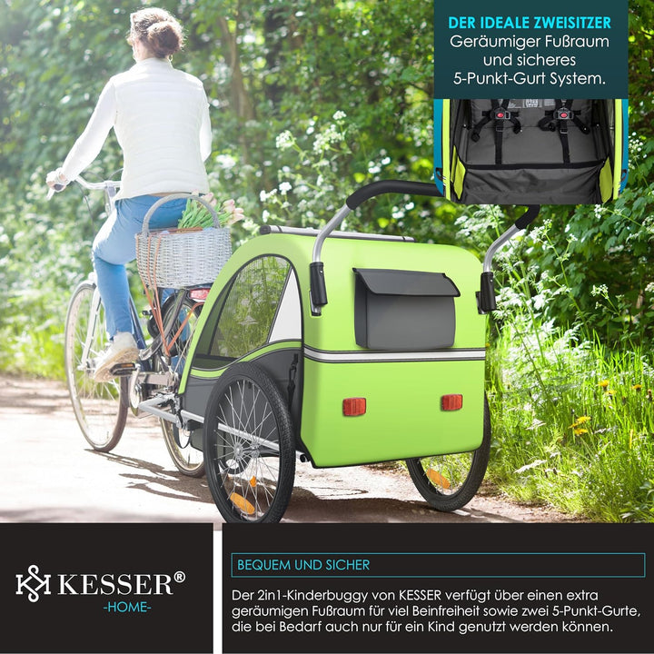 KESSER® Kinderanhänger Fahrradanhänger Sport-RX 2 in 1 Joggerfunktion Kinderfahrradanhänger + 5-Punk
