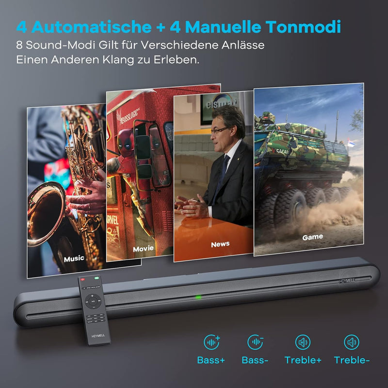 Heymell 150W Soundbar für TV Geräte,TV Lautsprecher Mit 6 Lautsprechern, TV Soundbar Klare Sound ohn