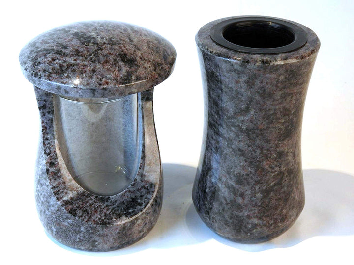 designgrab Grablampe Cerres und Grabvase Atria aus Granit Orion, Grabschmuckset