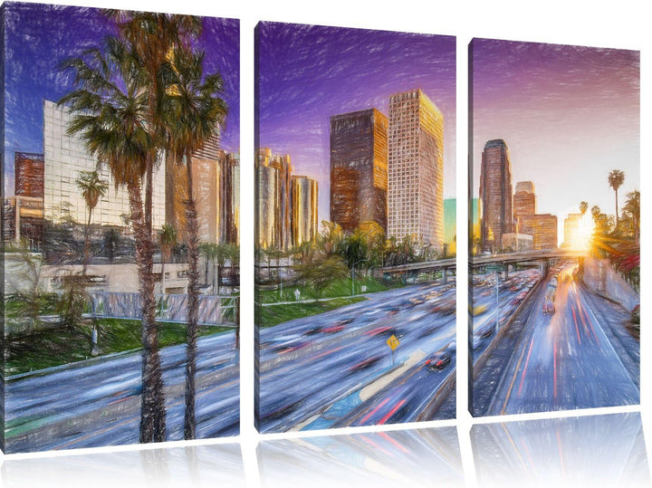 Pixxprint Strassenverkehr in Los Angeles als Leinwandbild/Grösse: 3 Teilig (120x80) cm/Wandbild/Kuns