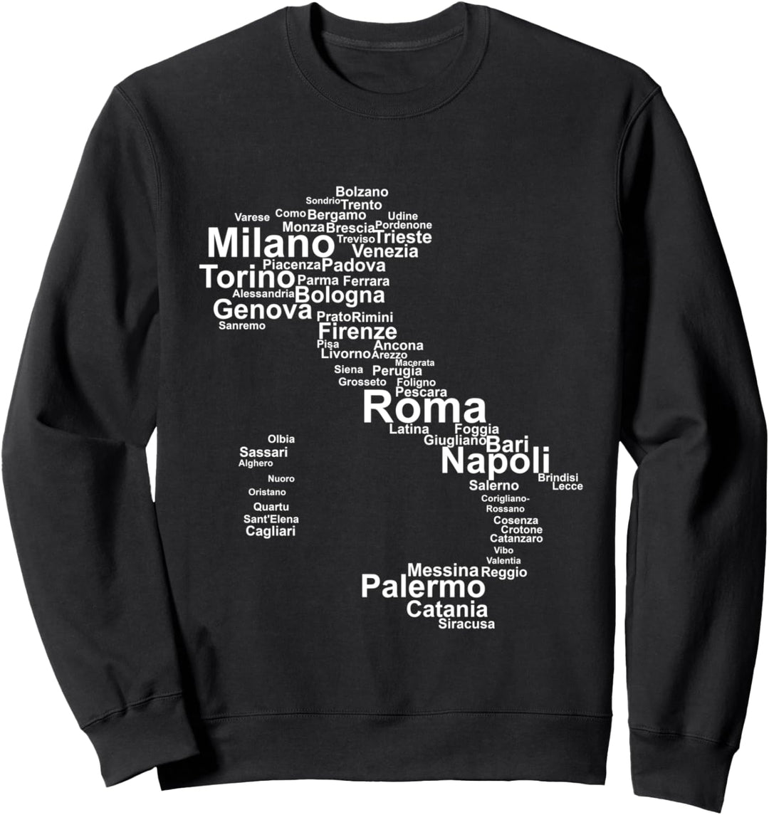 Italien Karte Umriss Städte Rom Mailand Turin Italia Reise Sweatshirt