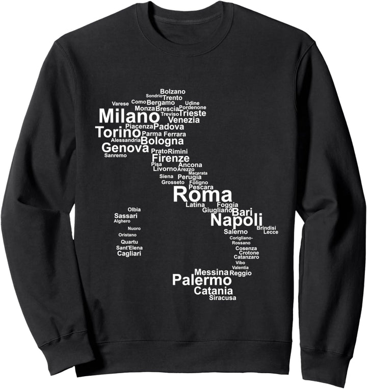 Italien Karte Umriss Städte Rom Mailand Turin Italia Reise Sweatshirt