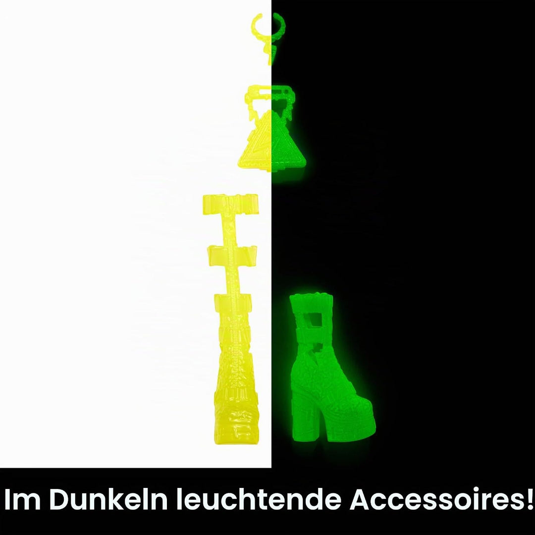 MONSTER HIGH Skulltimate Secrets Frankie-Stein-Puppe - Neon Frights Modeüberraschungen, leuchtende A