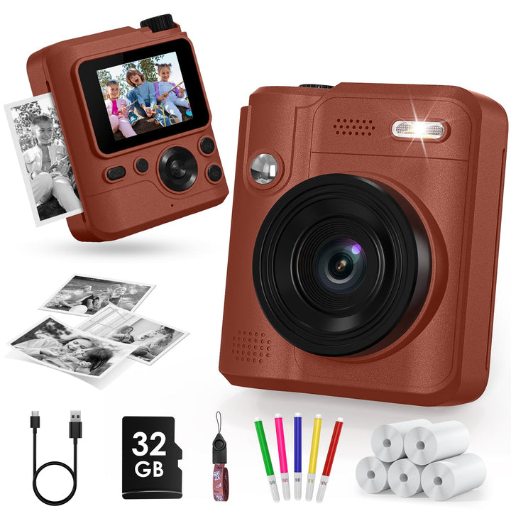 Gofunly Sofortbildkamera Kinder, 1080P HD Kinderkamera Sofortbildkamera mit 32GB Karte & DruckerPapi