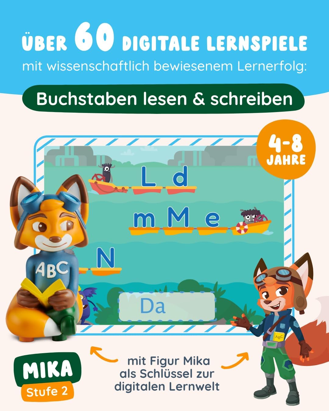 Edurino Figur Mika ABC: Buchstaben Lesen & Schreiben ab 4 Jahren - Stufe 2 inkl. App | Gross- und Kl