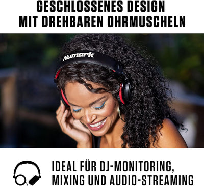 Numark HF175 - DJ-Kopfhörer im geschlossenem Design, 40mm Treiber, hochqualitativen Ohrmuscheln für