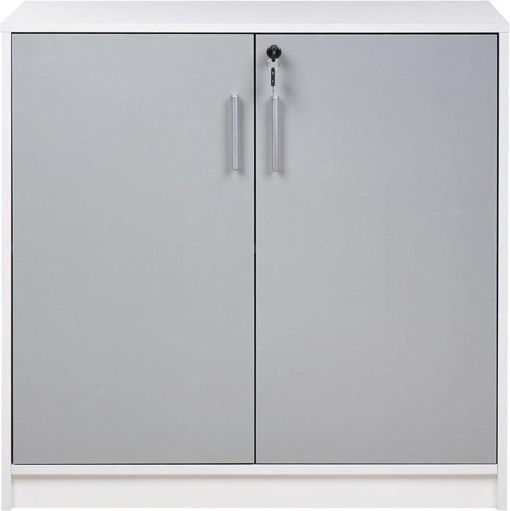 Büroschrank grau / weiss 80 x 80 x 40 cm abschliessbar für Wohnzimmer Büro Zehna
