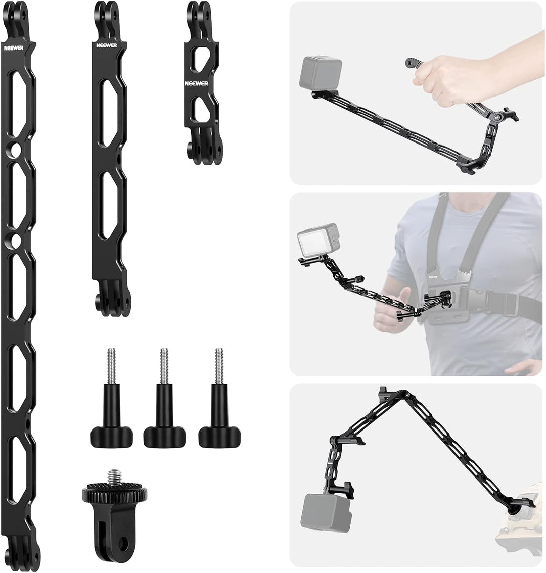NEEWER Aluminiumlegierung Verlängerungsarm (11,8"/6,5"/3,3") Action Kamera Set mit 3 Rändelschrauben