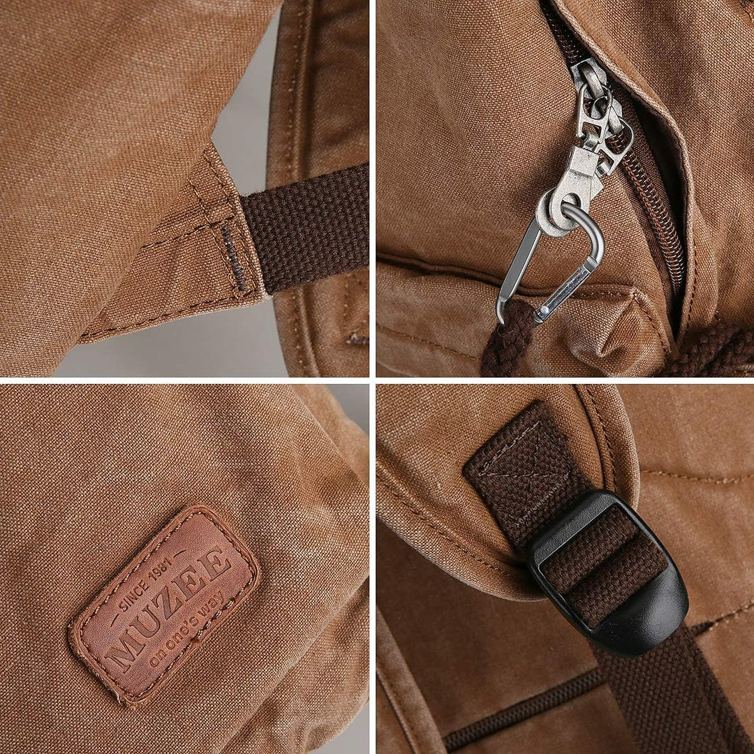Muzee Canvas Rucksack, Leichter Anti-Diebstahl-Reise-Rucksack mit USB-Ladeanschluss für Herren Damen