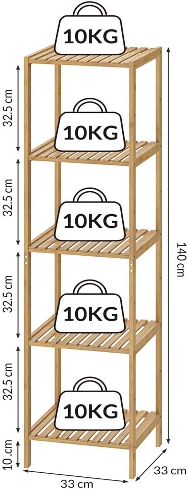 Casaria® Badezimmer Regal Bambus 5 Ablagen Belastbarkeit 40kg 140x33cm Bad Küche Kinderzimmer Wohnzi