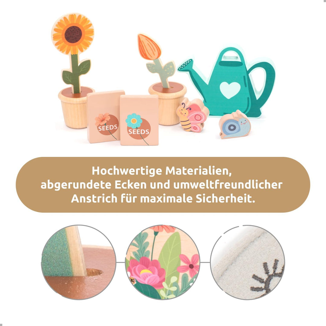 umu® Garten-Set aus Holz für Kinder mit Zubehör - Gartenspielzeug für Kinder, Gartengeräte-Set für M