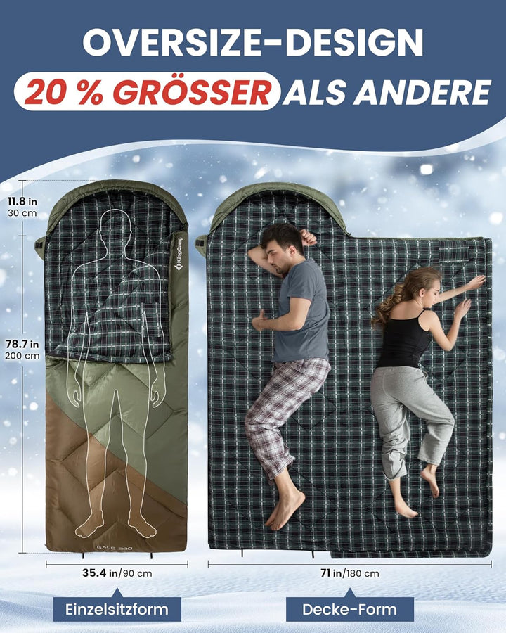 KingCamp Schlafsack für Erwachsene, Winter, Flanell, kompakt, 3-4 Jahreszeiten, Decke für Camping, R