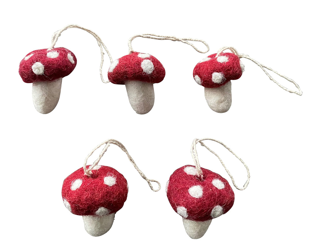 Én Gry &amp; Sif Pilze Glückspilze (5er Set), Herbst Deko Filz, Hand-Made, fair-Trade zum Aufhängen (Fli