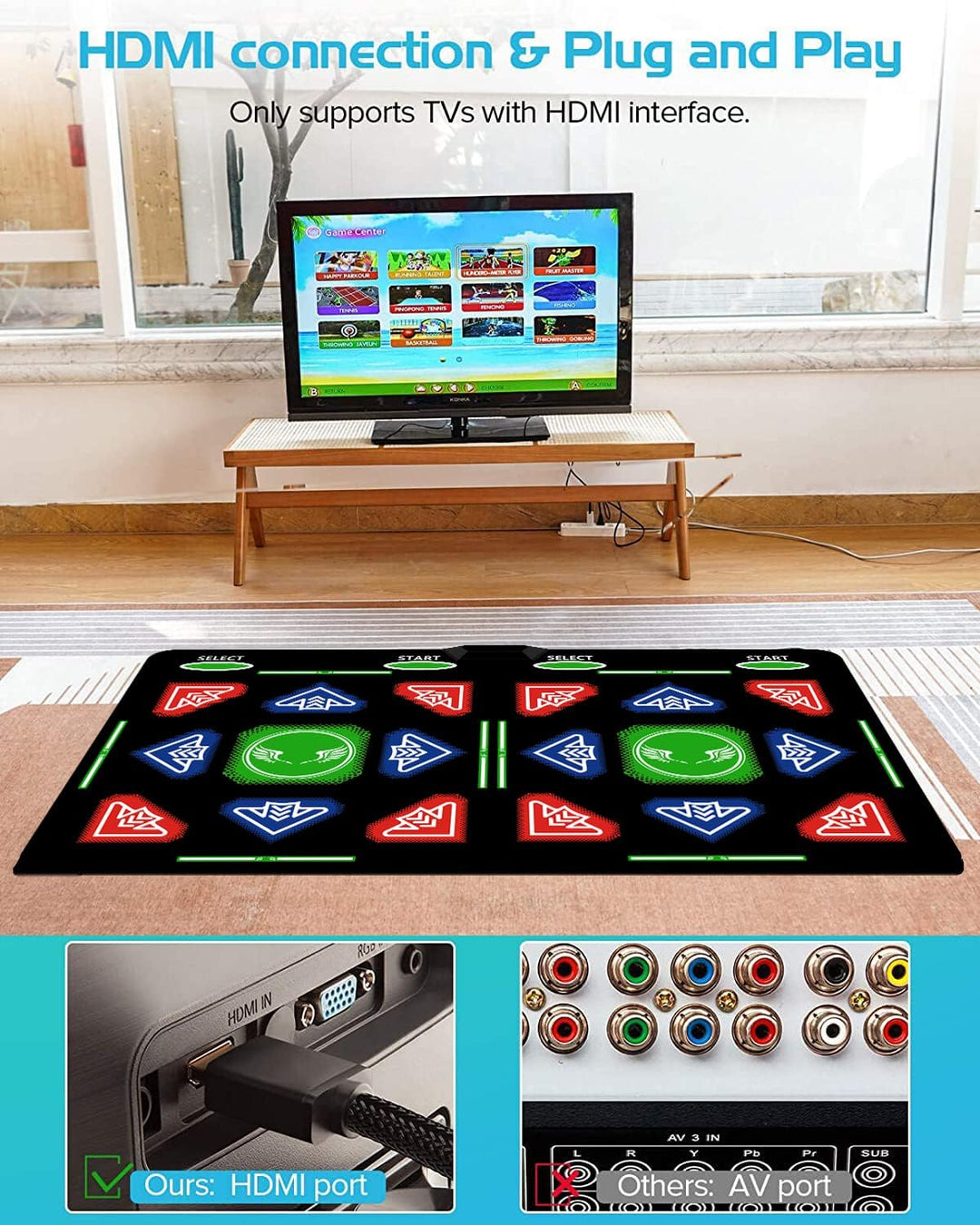 HDMI Tanzmatte für Kinder &amp; Erwachsene,64GB Tanzpad mit 1000 Spielen,885 Songs &amp; 81 MTVs,Weiche Flan