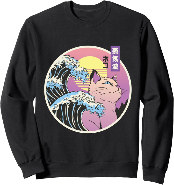 Aesthetic Vaporwave. Japan Style 90s Retro Anime Merch Katze Sweatshirt