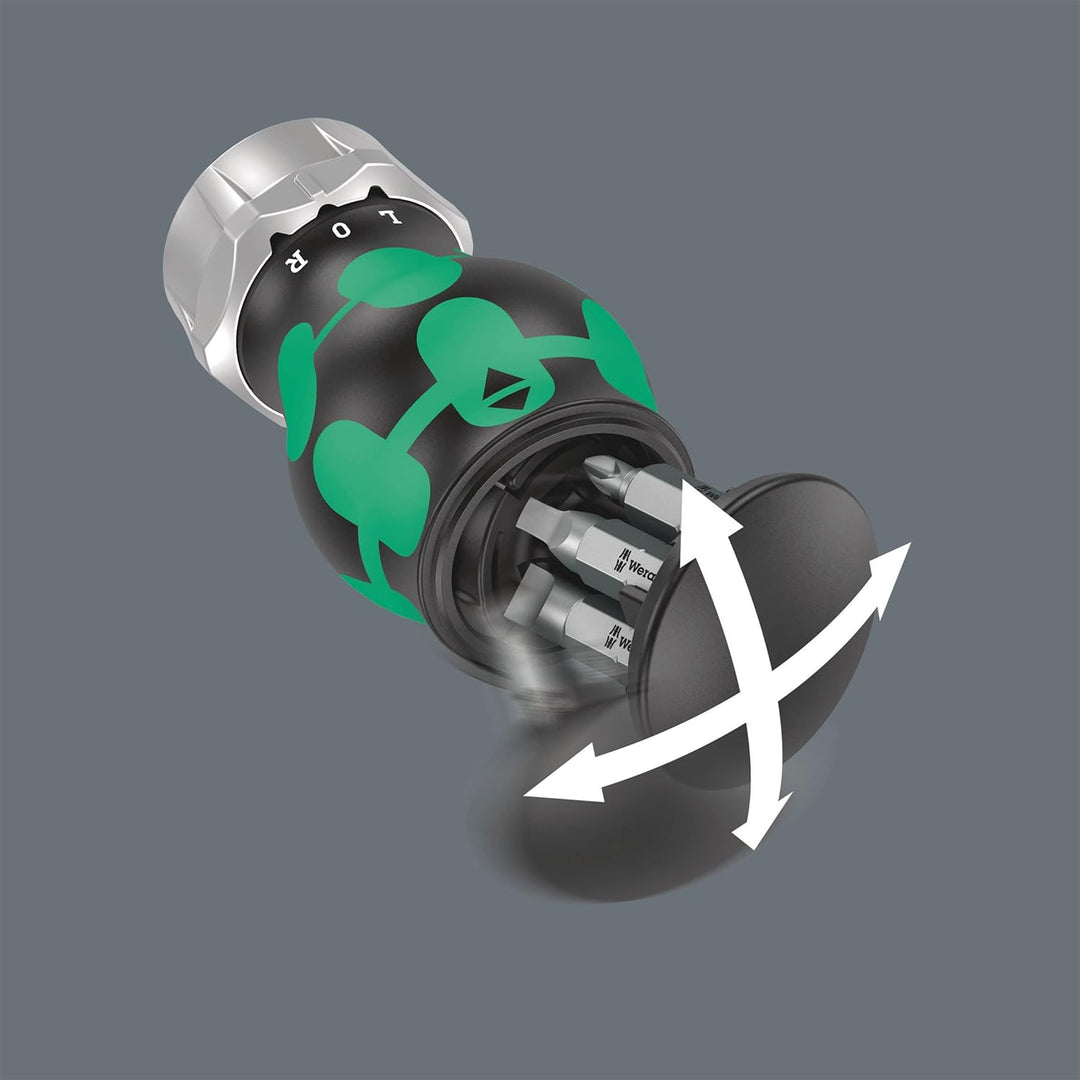 Wera 05008886001 Kraftform Kompakt Stubby Magazin RA 4, Stubby Ratschenschraubendreher mit Bit Magaz