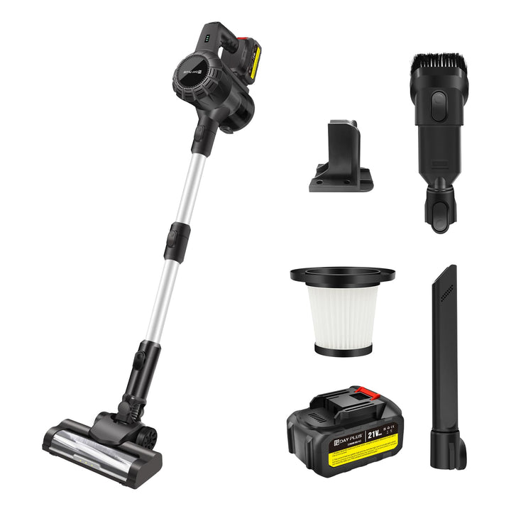 DayPlus 500W Akkustaubsauger mit 2 x 3.0Ah Batterie, 15000Pa Leistungsfähige Saug, 65Min Laufzeit, L