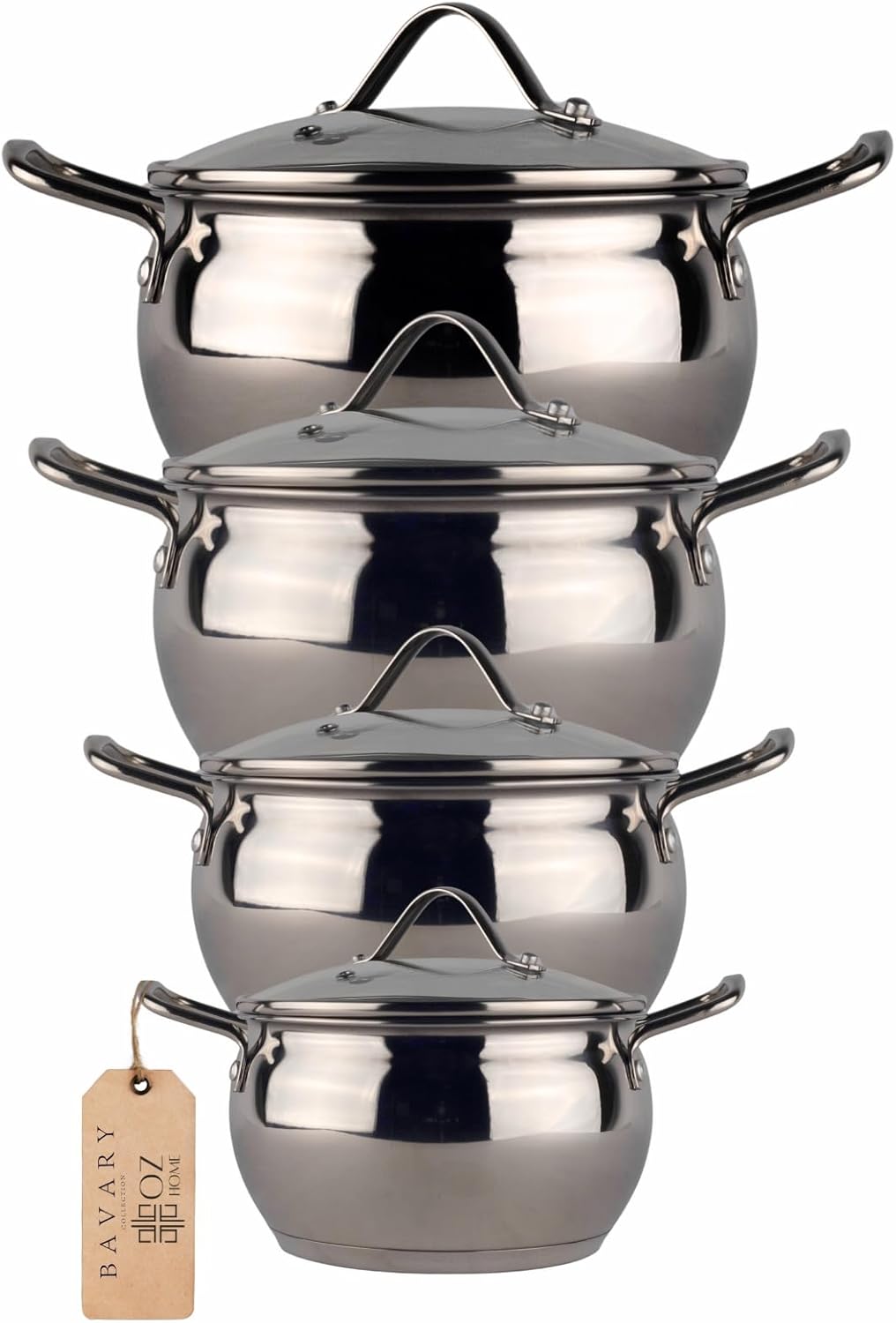 Bavary Kochtopfset 8-teilig – Edelstahl 18/10 Topfset Induktion – Cookware Set mit hitzebeständigen