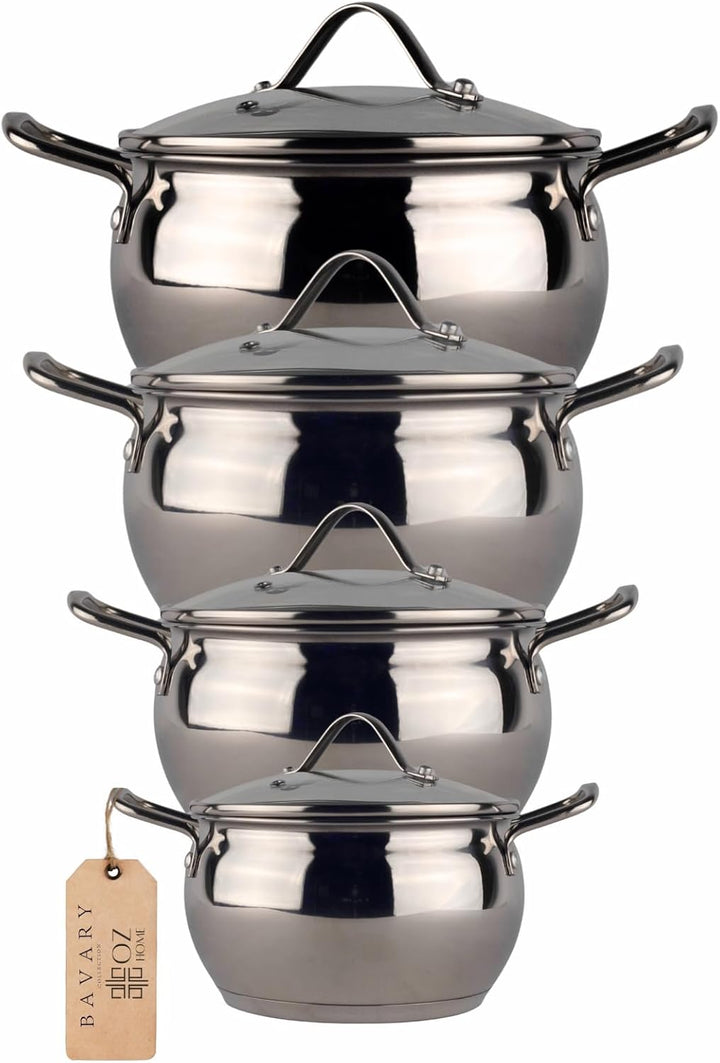 Bavary Kochtopfset 8-teilig – Edelstahl 18/10 Topfset Induktion – Cookware Set mit hitzebeständigen
