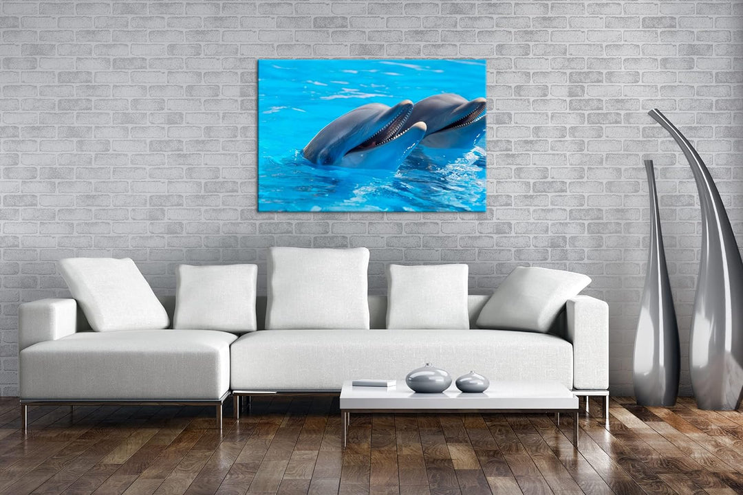 deyoli bezaubernde Delphine Format: 80x60 als Leinwand, Motiv fertig gerahmt auf Echtholzrahmen, Hoc