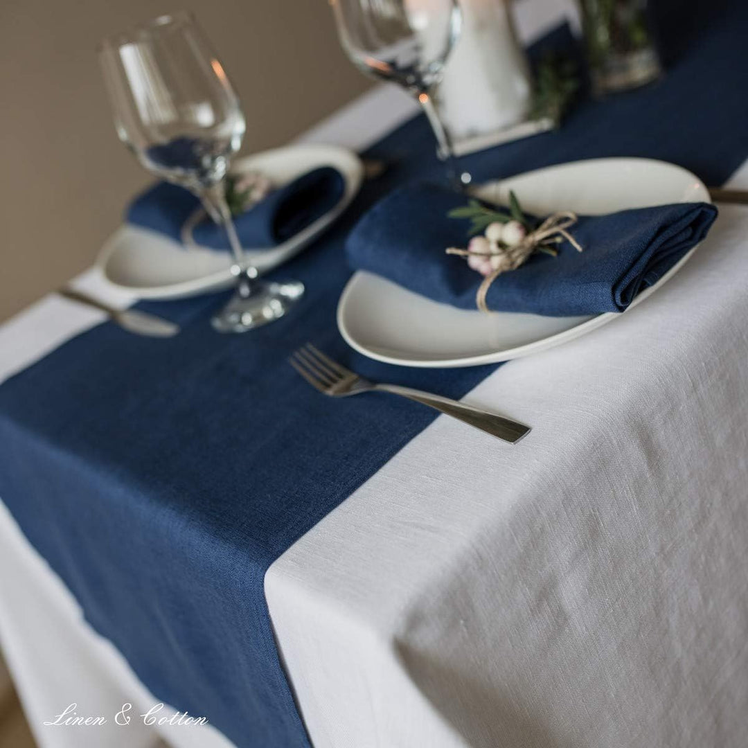 Linen &amp; Cotton Tischläufer Stoff Tischband Tischdeko Hygge 100% Leinen, Dunkelblau Blau (40 x 300 cm