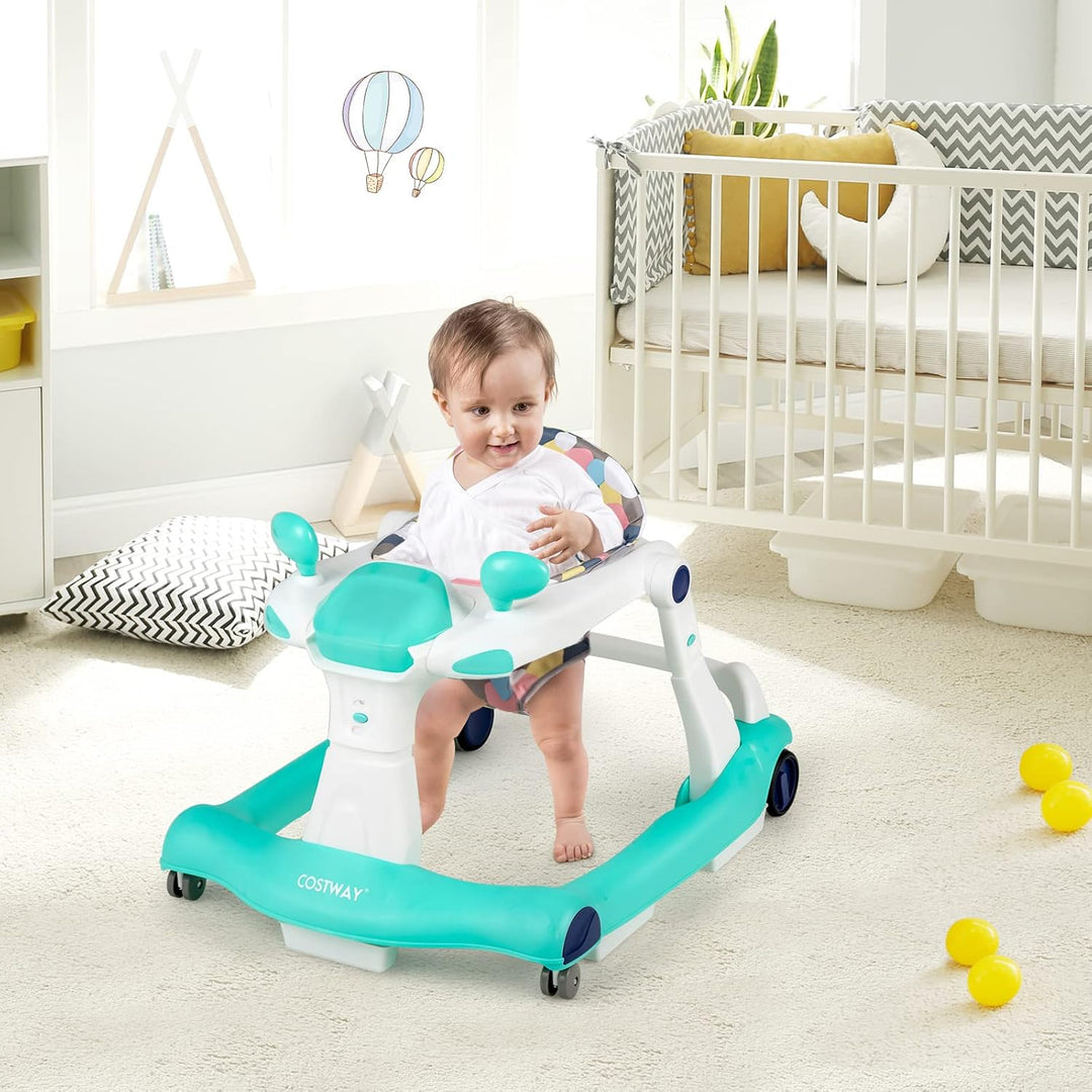 COSTWAY 2-in-1 Lauflernhilfe klappbar, Baby Walker höhenverstellbar, Gehfrei mit Musik & Licht, Lauf