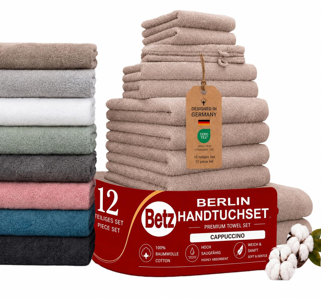 Betz 12 TLG. Handtuch Set Berlin 100% Baumwolle Liegetücher, Handtücher, Gästetücher, Seiftücher und