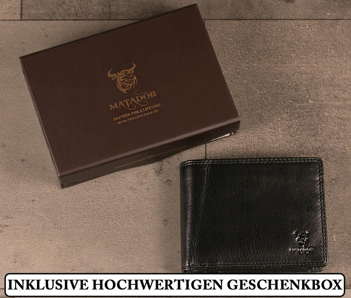 MATADOR Geldbörse Herren Leder Portemonnaie Männer TüV geprüfter RFID & NFC Schutz Schwarz/Black Nap