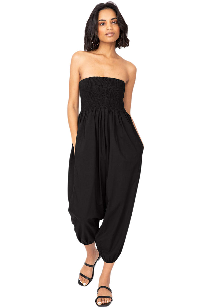 likemary Jumpsuit Damen Sommer – 2-in-1 Haremshose &amp; Capri Overall – Baumwolle Einheitsgrösse – Boho
