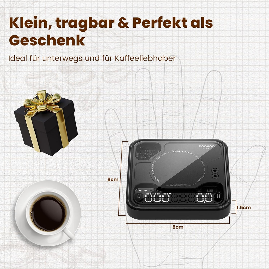 BOOKOO Kaffeewaage mit Timer, 0,1g Hochpräzise wiederaufladbare Espresso Waage mit 3 Mode, Bluetooth