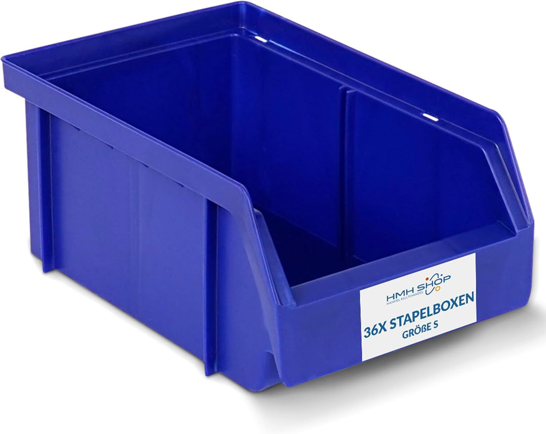 HMH 36x Stapelboxen Grösse S Werkstatt Garage Keller Sichtlagerboxen 161x105x75mm Lagerboxen BLAU Si